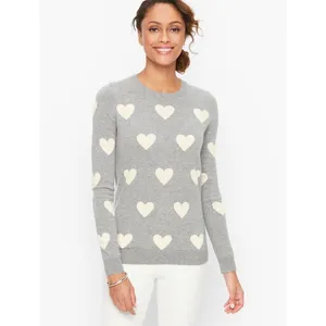 Talbots Womens‎ Pure Cashmere Heart Intarsia Crewneck Sweater Gray Small thumbnail 5
