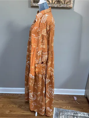 Anthropologie Carolita Printed Tiered Maxi Shirt Dress Small Beach Ocean Theme thumbnail 5