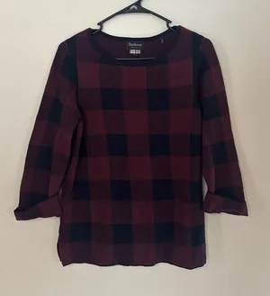 Barbour burgundy and navy plaid cotton blouse thumbnail 1