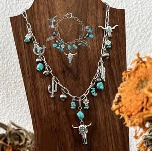 Southwestern turquoise and silver necklace and bracelet set thumbnail 5