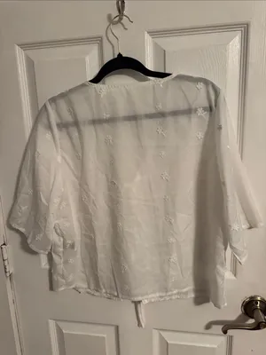 SHEIN White Embroidered Tie-Front Tunic Top thumbnail 4