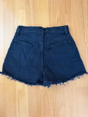 Abercrombie & Fitch Black Frayed High-Rise Denim Shorts thumbnail 2