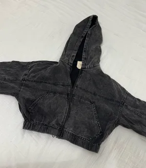 Women’s Black Washed Hooded Zip Jacket thumbnail 1