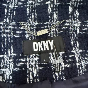 DKNY Art Basel Navy White Plaid Tweed Funnel Neck Jacket womens M thumbnail 4