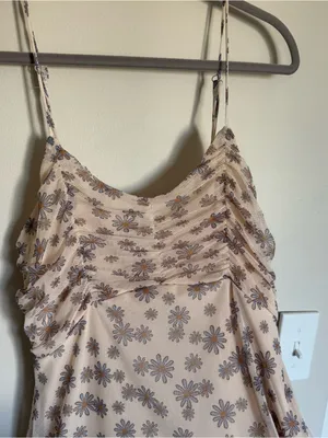 Altar'd State Cream Pink Floral Mesh Spaghetti Strap Mini Dress Ruched Size M thumbnail 3