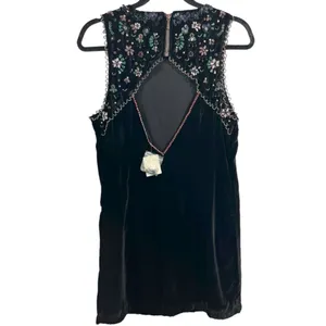 NWT Urban Outfitters Ecote Jasmina Velvet Embellished Shift Dress Black Size Med thumbnail 6