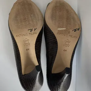 Antonio Melani Sz 6 Brown Buckle Snake Embossed Leather‎ Peep Toe Stiletto thumbnail 5
