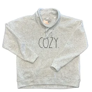 Rae Dunn “COZY” Sweatshirt Pullover Grey Funnel Neck Lounge hygge minimal NWT SM thumbnail 1