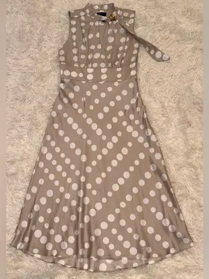 NEW Donna Karan Polka Dot French Twill Scarf Tie Neck Sleeveless Midi Dress 10 thumbnail 5