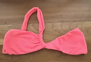 Aerie Jacquard One Shoulder Bandeau Bikini Top Size Medium‎ Pink thumbnail 1