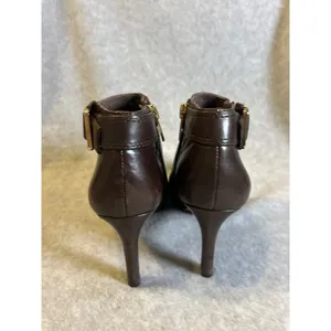 Vince Camuto Brown Leather Ankle Boots Womens Stiletto Heel Buckle Booties thumbnail 3