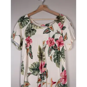 Iolani Hawaii Vintage‎ Tropical Floral Rayon Jacquard Midi Dress XL Cream Pink thumbnail 5