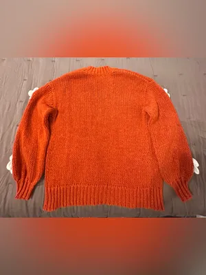 Cato Rust Orange Open-Front Cardigan with White Flower Accents thumbnail 3