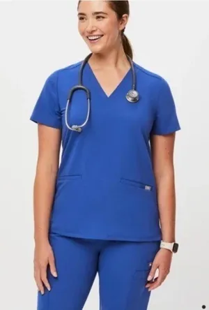 Figs Casma 3 Pocket Scrub Top XS in Denim Blue thumbnail 1