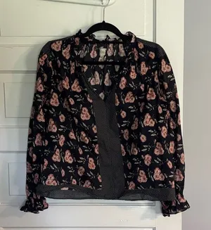 La Vie by Rebecca Taylor Floral Blouse with Ruffle and Polka Dot Details thumbnail 1