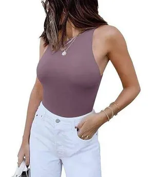 Reoria Sleeveless Racer Back Halter Neck Bodysuit Tank Tops Sz Small thumbnail 1