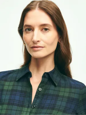 Brooks Brothers Brushed Cotton Flannel A Line Shirt Dress Navy Green Plaid 4 thumbnail 6