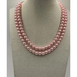 Vintage Pink Tone Double Strand Pink Faux Pearl Lightweight 33” Necklace thumbnail 6