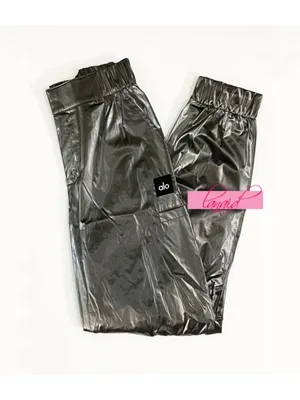 Alo Metallic High-Waist Break Line Joggers Silver Chrome Shiny Hi-Rise Waisted S thumbnail 5