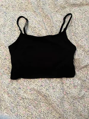 NWT Black Cotton Crop Cami Top w Built in Shelf Bra thumbnail 2