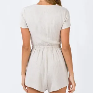 Princess Polly Ragnar Tie-Front Romper Beige thumbnail 3