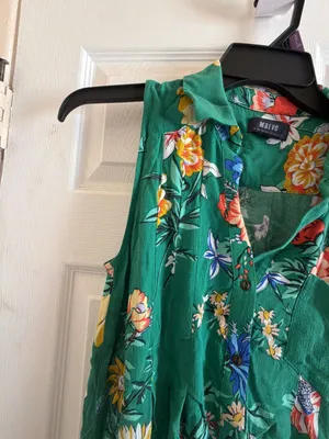 Maeve by Anthropologie Green Floral Sleeveless Button Down Shirt Dress thumbnail 6