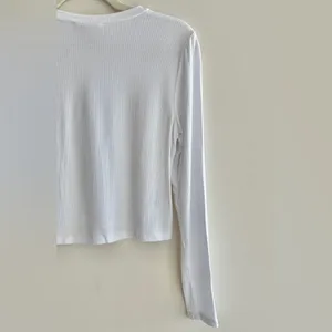BCBGeneration Cropped Long Sleeve Ribbed Tee, White, Size Medium thumbnail 14
