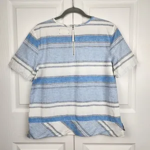 Lou & Grey Linen Cotton Striped Crop Top Blue White Grey Size M thumbnail 4