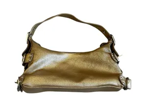 Vintage Gold Pebble Faux Leather Shoulder Bag Buckles & Straps Y2K Club Wear thumbnail 1