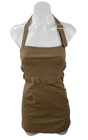 Zara Women's Tan Buckle Strap Halter Sleeveless Square Neck Mini Bodycon Dress S thumbnail 1