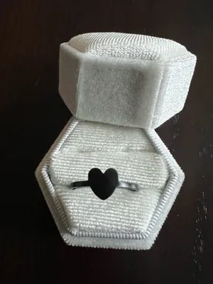 Women’s Stainless Steel Black Heart Shape Adjustable Ring Size 6-9 thumbnail 1