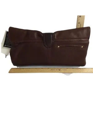 B. Makowsky Women's Leather Bow Clutch with Removable Strap 6”x12” Brown NWT thumbnail 2