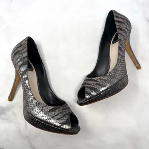 Christian Dior Vintage Y2K Miss Dior Metallic Leather Open Toe Pump Heels Silver thumbnail 2