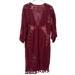 Everleigh Size M Burgundy Red Lace Open Front Duster Bohemian Peasant Formal‎ thumbnail 2