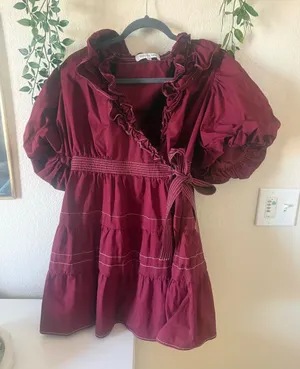 Sofie the label Burgundy Ruffle Wrap Mini Dress Red thumbnail 1