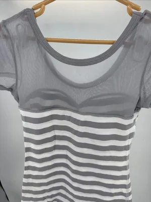 Hollister White Gray Striped mesh fitted Women’s Top rockabilly punk L going out thumbnail 3