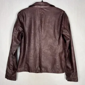 Bagatelle Jacket Womens Small Burgundy Garment Dyed Faux Leather Notch Collar thumbnail 2