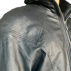 Vintage 90s Wilsons Leather Black Faux Fur Trimmed Bomber Jacket Oversized Large thumbnail 9