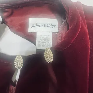 Vtg Julian Wilder Dress Burgundy Velvet Keyhole Rhinestone cut‎ out sheath sz 20 thumbnail 5