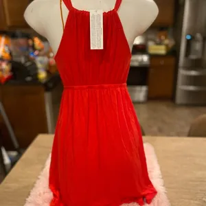 Ophelia Ruffle Tiered Halter Sundress Womens Medium Poppy Red Stretch Knit thumbnail 3