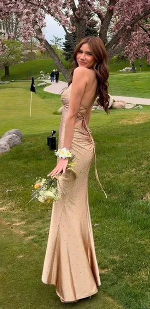 Gold Dress Faviana Prom thumbnail 1