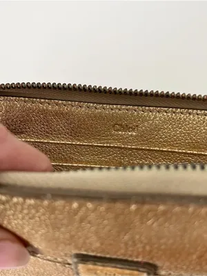 Vintage Chloé Metallic Pebbled Leather Gold Zip Around Continental Wallet thumbnail 6