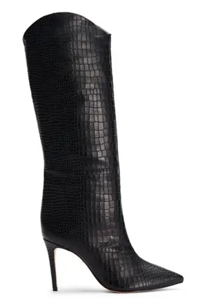 Schutz Maryana Knee High Croc Embossed Stiletto Heel Boots Black 6 thumbnail 1