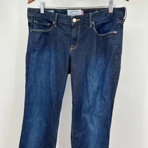 Lucky Brand boot cut dark wash blue jeans denim pockets zip closure Size 10 long thumbnail 3
