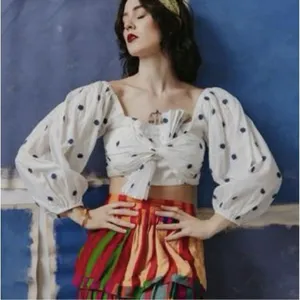 NWOT Farm Rio Flower-Embroidered Cotton Crop Top Size XL‎ thumbnail 4