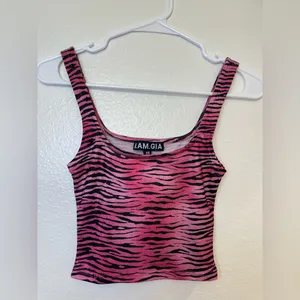 I.AM.GIA Women’s Pink Fuchsia‎ Zebra Print Cropped Tank Top Size XS thumbnail 3