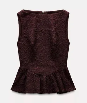 burgundy/brown peplum Zara top thumbnail 1