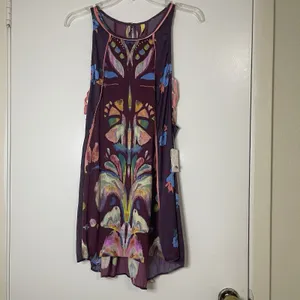 NEW! Free People Dream free wine floral swing tunic dress top size small thumbnail 2