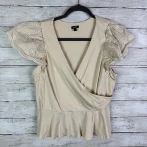 Express Embroidered Eyelet Flutter Sleeve Peplum Top Size Large thumbnail 1