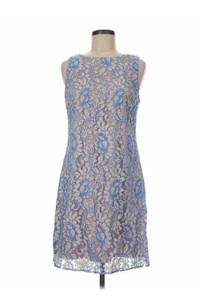 Eliza J Light Blue Floral Lace Sleeveless Shift Cocktail Dress Nude Lining Sz 6 thumbnail 2